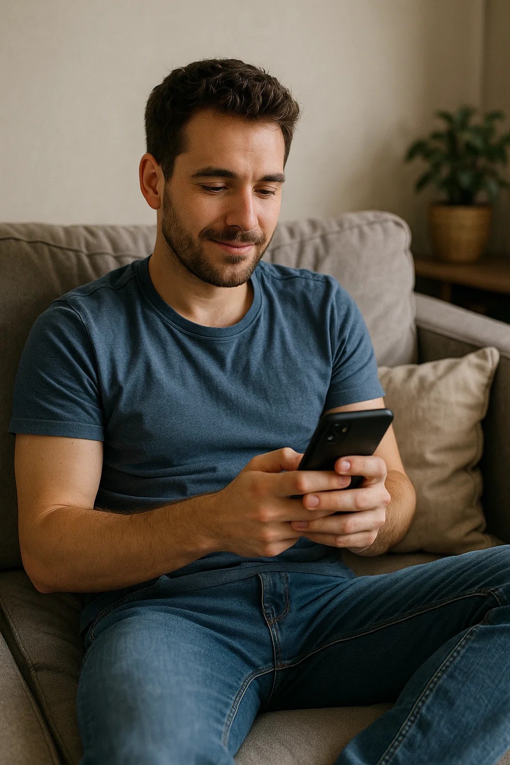 Homme heureux avec téléphone